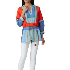 Tory Burth Color-Block Poplin Tunic Top Dark Seafoam Size 4 NWT